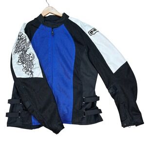 Speed and Strength Mesh Motorcycle Jacket Womens XL Blue Black Armor Graphic